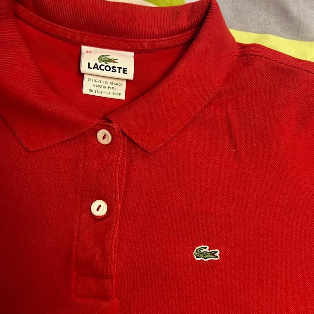 Lacoste Red Button-Down Polo Shirt (Size 42)